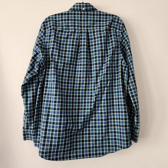 Duluth Trading Trim Fit blue plaid long sleeve button front shirt mens size L - Picture 2 of 4